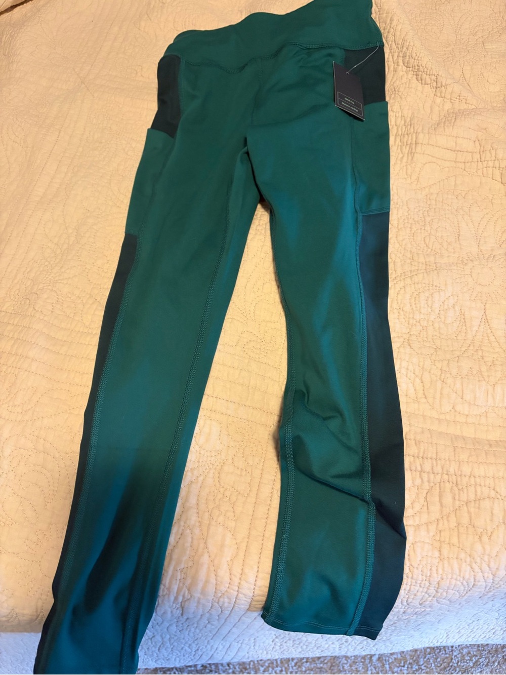 Wander Girls Green Leggings with Black Side Panels